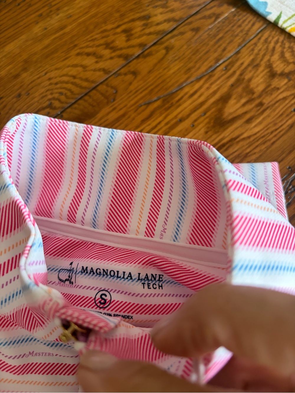 Masters/ Magnolia Pink, White & Light Blue Striped quarter zip Top (2026) - Picture 2 of 5